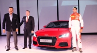 Mr. Joe King, Head, Audi India with former Indian Cricketer Ravi Shastri and Audi racing talent Aditya Patel at the launch of all new Audi TT 